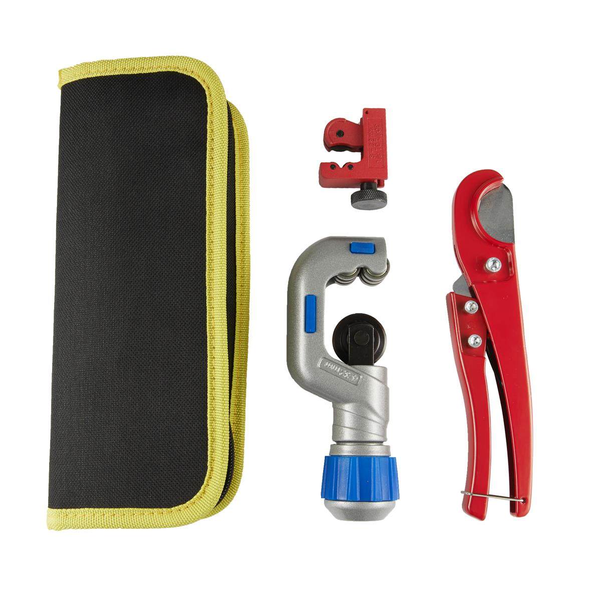 Heavy Duty Canvas Bag 3 Pcs Tubing Cutters Kit with 3/16 to 1-1/4" Pipe Cutter, 1/8 to 7/8" Mini Tube Cutter for Metal Pipes